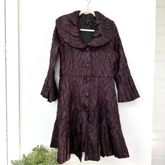 Jerry T Crinkle Textured Coat in Burgundy, Size S, No Belt - Picture 1 of 7